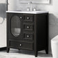 Bathroom Vanity with Sink, Bathroom Vanity Cabinet with Three Drawers and Door, Solid Wood and MDF, Black