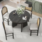 TREXM 5-Piece Retro Dining Set, Expandable Table and 4 Cushioned Chairs with Rattan Backrests, Espresso Finish