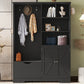 Multi-functional Hall Tree with Storage Shelves Drawers and Cabinet, Elegant Hallway Shoe Cabinet with Bench Modern Black