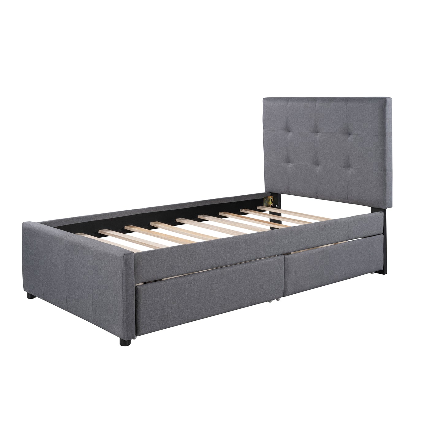 Linen Upholstered Platform Bed With Headboard and Two Drawers Twin