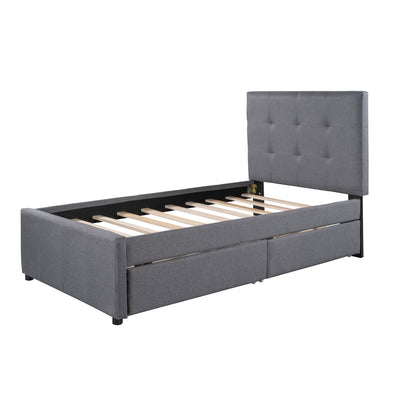 Linen Platform Bed with Headboard Twin
