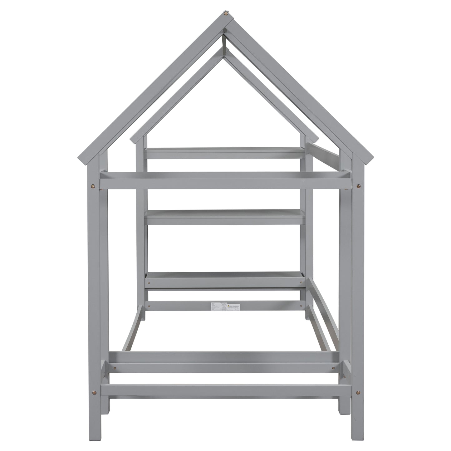 Twin House-Shaped Floor Bed with 2 Detachable Stands Grey