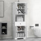 Tall Bathroom Cabinet with Four Doors, Large Storage Space Open Shelve, Upper Storage Cabinet, Whit