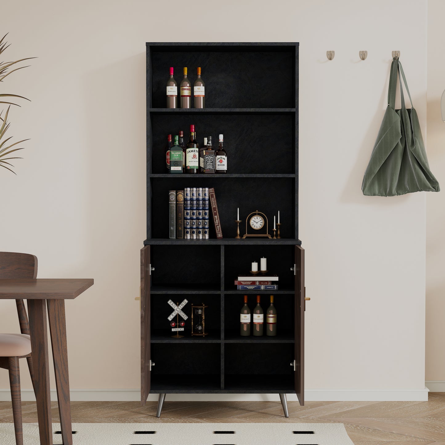 Gabinete de almacenamiento con puertas, mueble bar tipo buffet para salas de estar, pasillos y cocinas