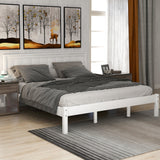 Platform Bed Frame with Headboard, Wood Slat Support, No Box Spring Needed  Queen  White