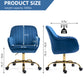 360° Dark Blue Velvet Swivel Chair With High Back Adjustable Working Chair With Golden Color Base