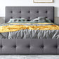 Upholstered Platform Bed with Classic Headboard and 4 Drawers No Box Spring Needed Linen Fabric Queen Size Dark gray