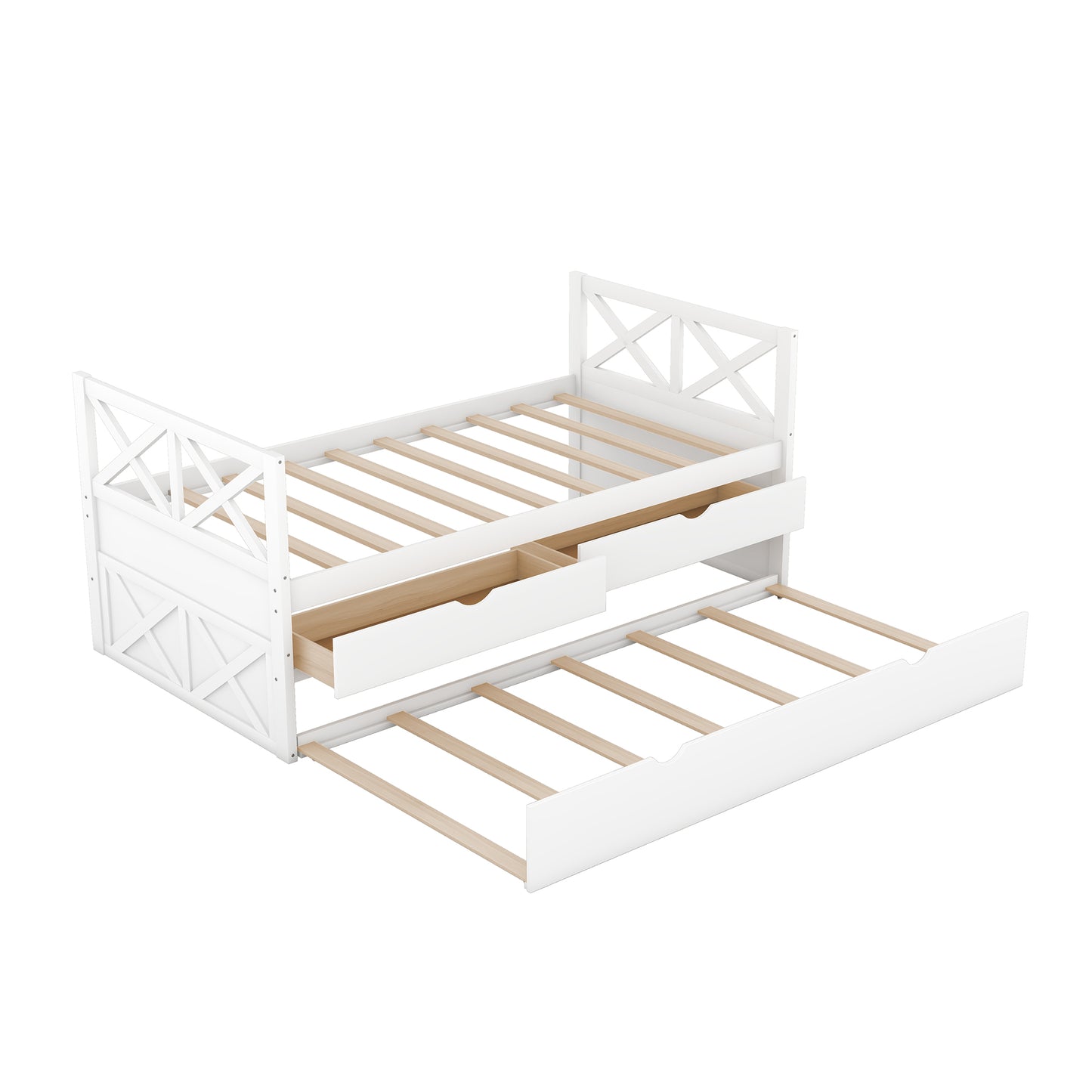 Multi-Functional Daybed with Drawers and Trundle  White