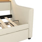 Twin Size Daybed with Trundle, Upholstered Daybed with Charging Station and LED Lights, Beige