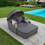 GO 79.9" Outdoor Sunbed with Adjustable Canopy, Double Lounge in Gray Wicker and Cushion