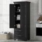 Tall Storage Cabinet with Two Drawers, Perfect for Bathrooms and Offices, Black Finish