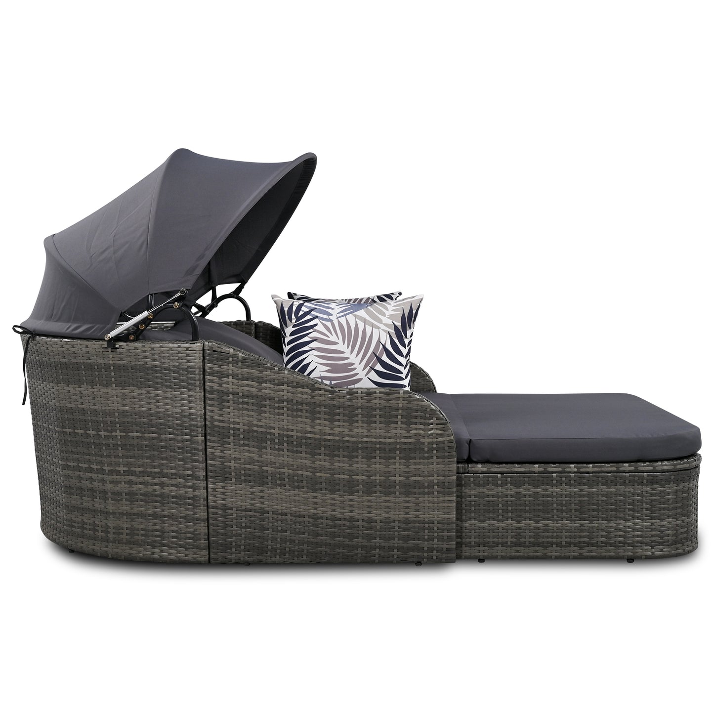 GO 79.9" Outdoor Sunbed with Adjustable Canopy, Double Lounge in Gray Wicker and Cushion