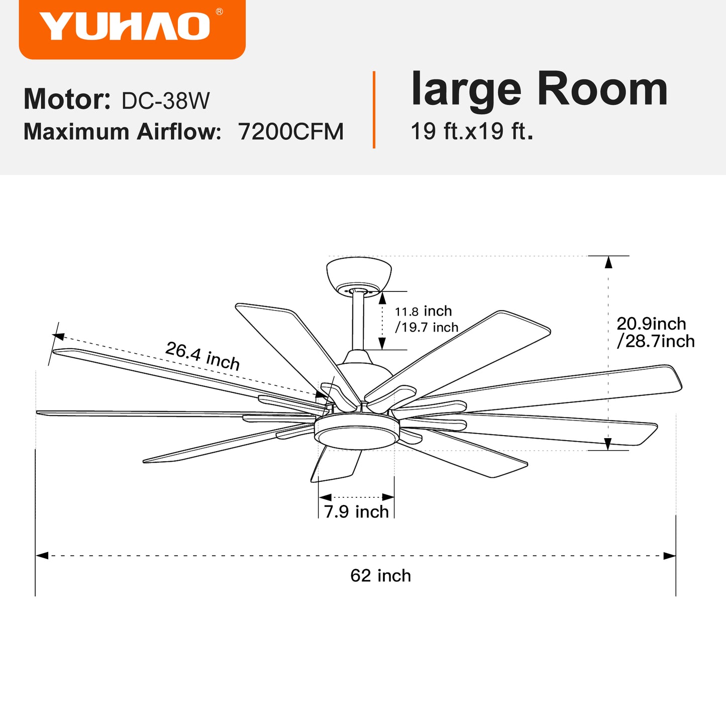 Mordern Farmhouse 62 In Black Ceiling Fan with Smart App and Remote Control