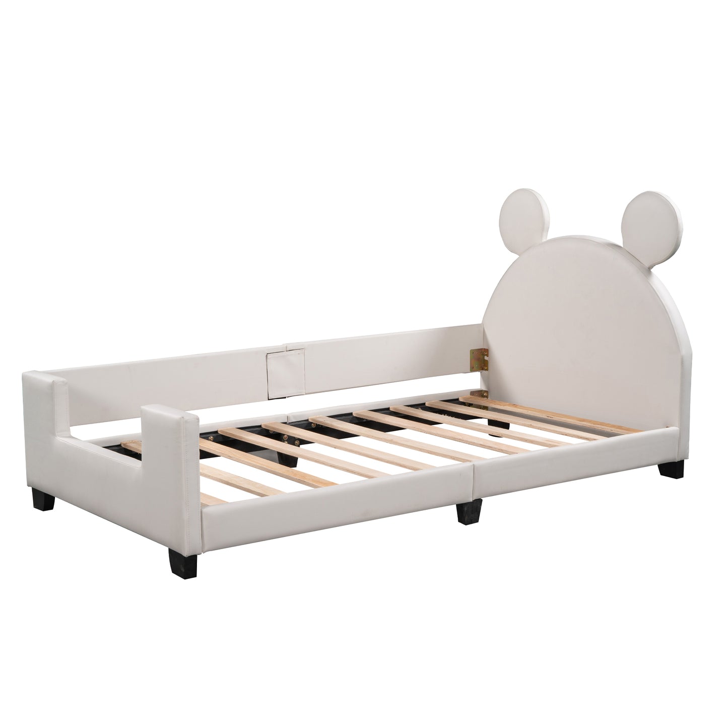 Twin Size Upholstered Daybed with Carton Ears Shaped Headboard White