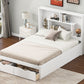 Full Size Platform Bed with Storage Headboard and 2 Drawers, White