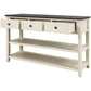 Retro Design Console Table with Two Open Shelves, Pine Solid Wood Frame and Legs, Espresso and Beige Finish