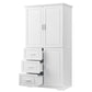 Tall and Wide Storage Cabinet with Doors, Three Drawers for Bathrooms and Offices, White Finish