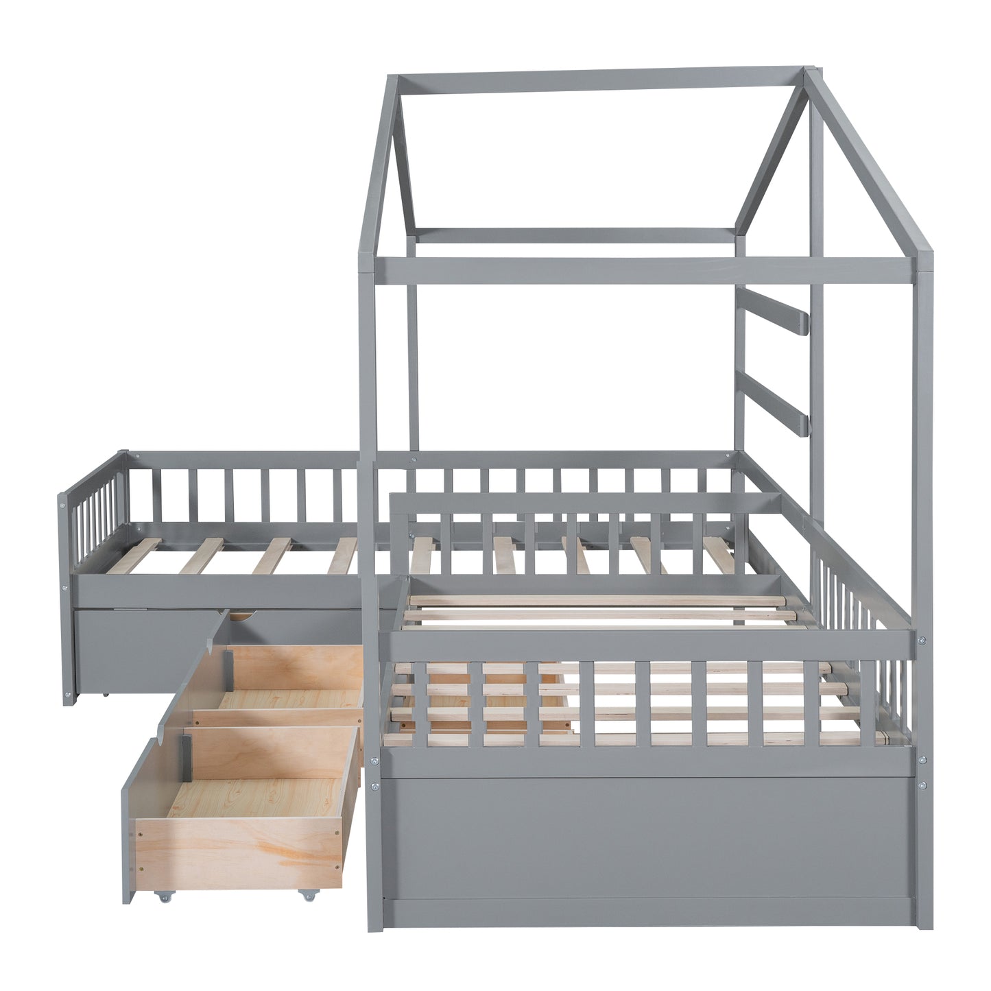 Twin Size House Platform Bed with Three Storage Drawers Gray