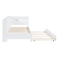 Wooden Twin Size DayBed with Twin Trundle, DayBed with Storage Shelf and USB Charging Ports,White