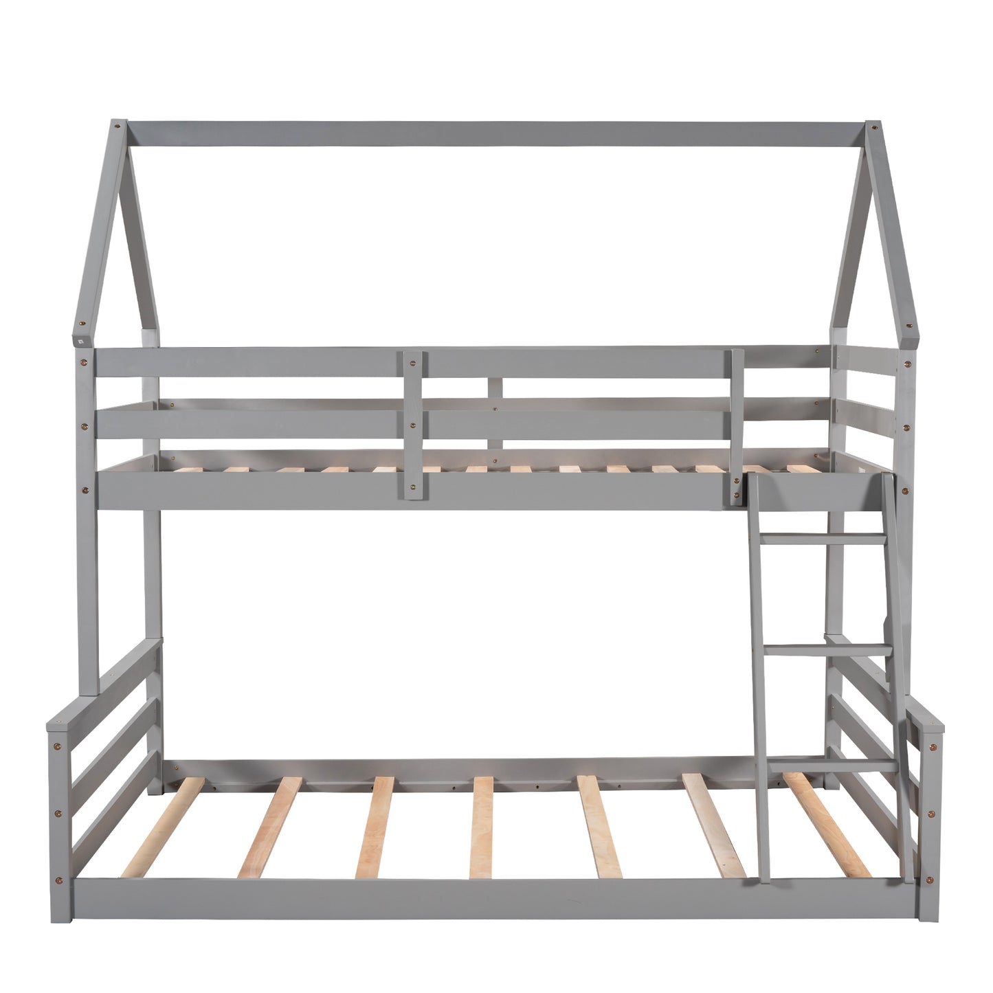 Twin over Full House Bunk Bed with Built-in Ladder Gray