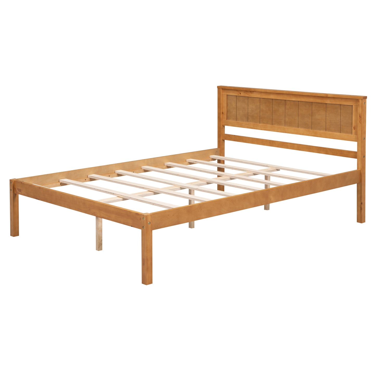 Platform Bed Frame with Headboard, Wood Slat Support No Box Spring Needed Full  Oak