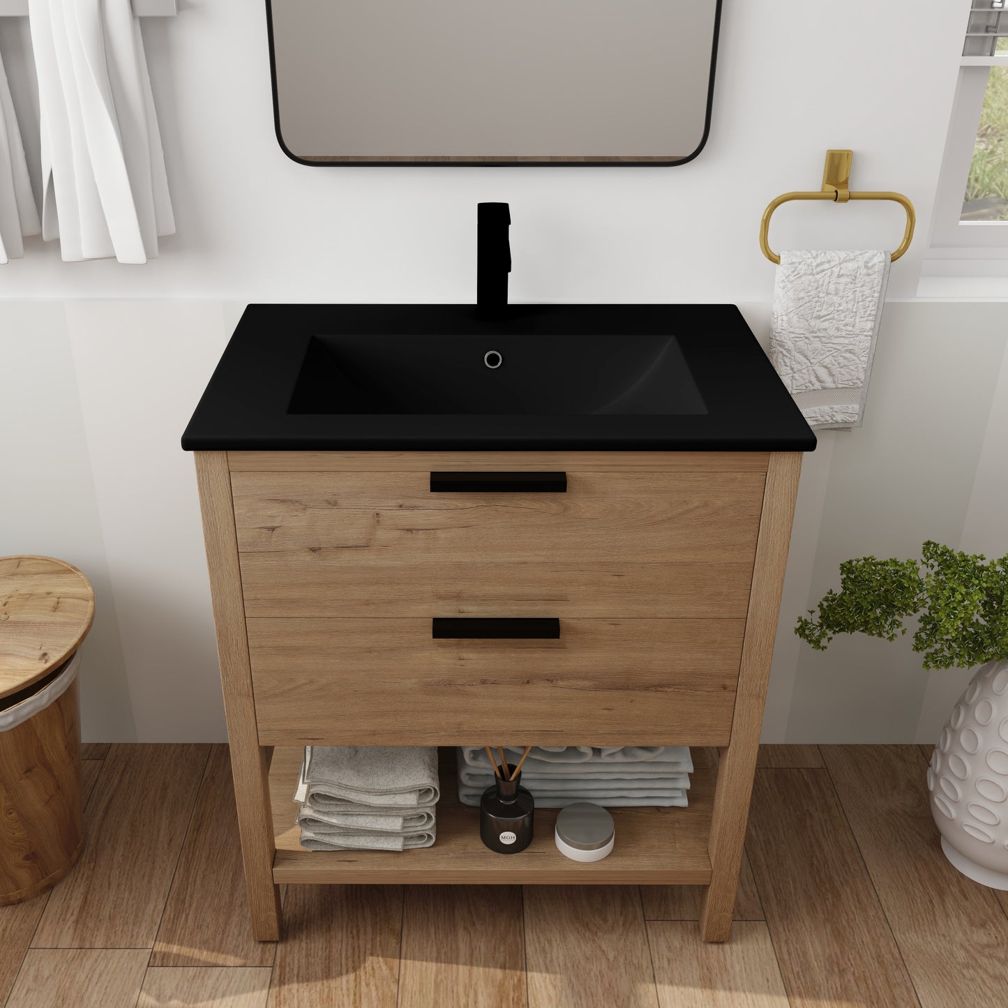 Mueble de baño de madera contrachapada de 30 pulgadas con 2 cajones (BVB01030IMO-BL9075BK)