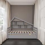 Full Size Platform Bed with Trundle and Shelves Gray