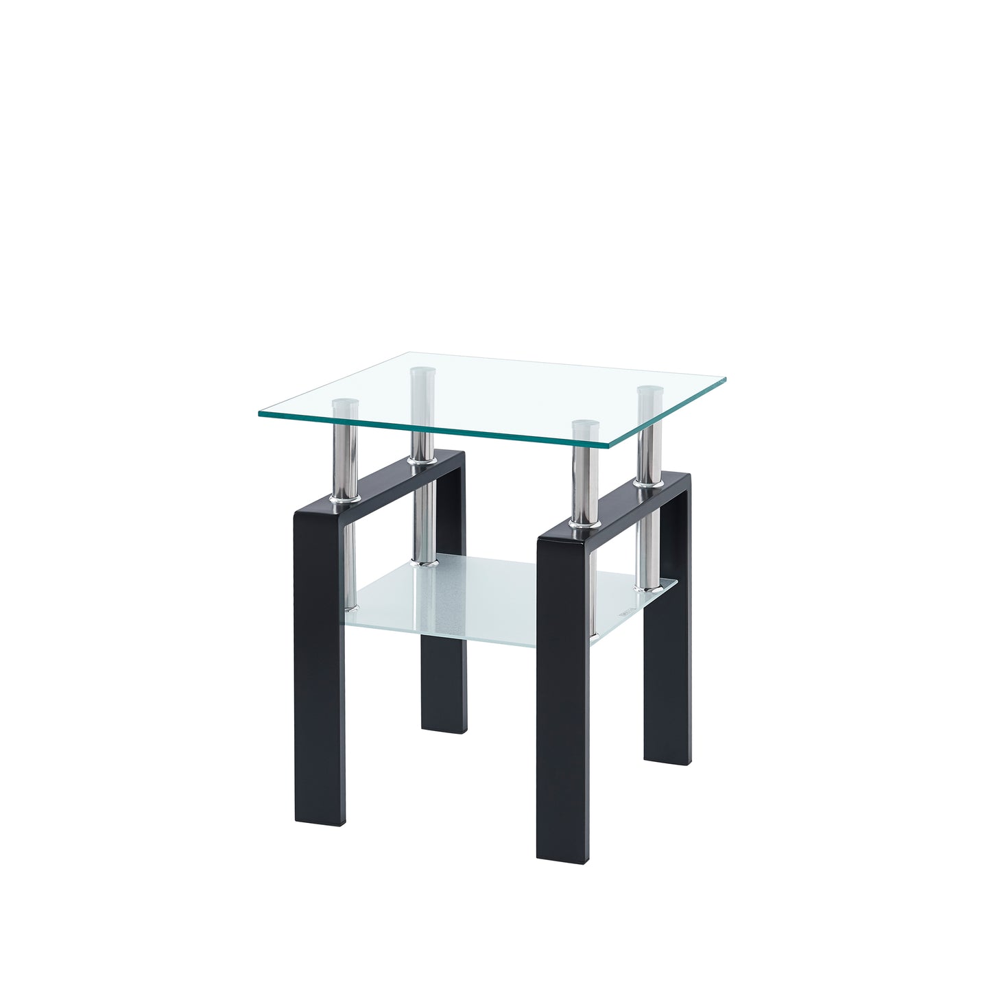 Tempered Transparent Glass End Table 2-Layers Small Table with Storage Living Room Side Table