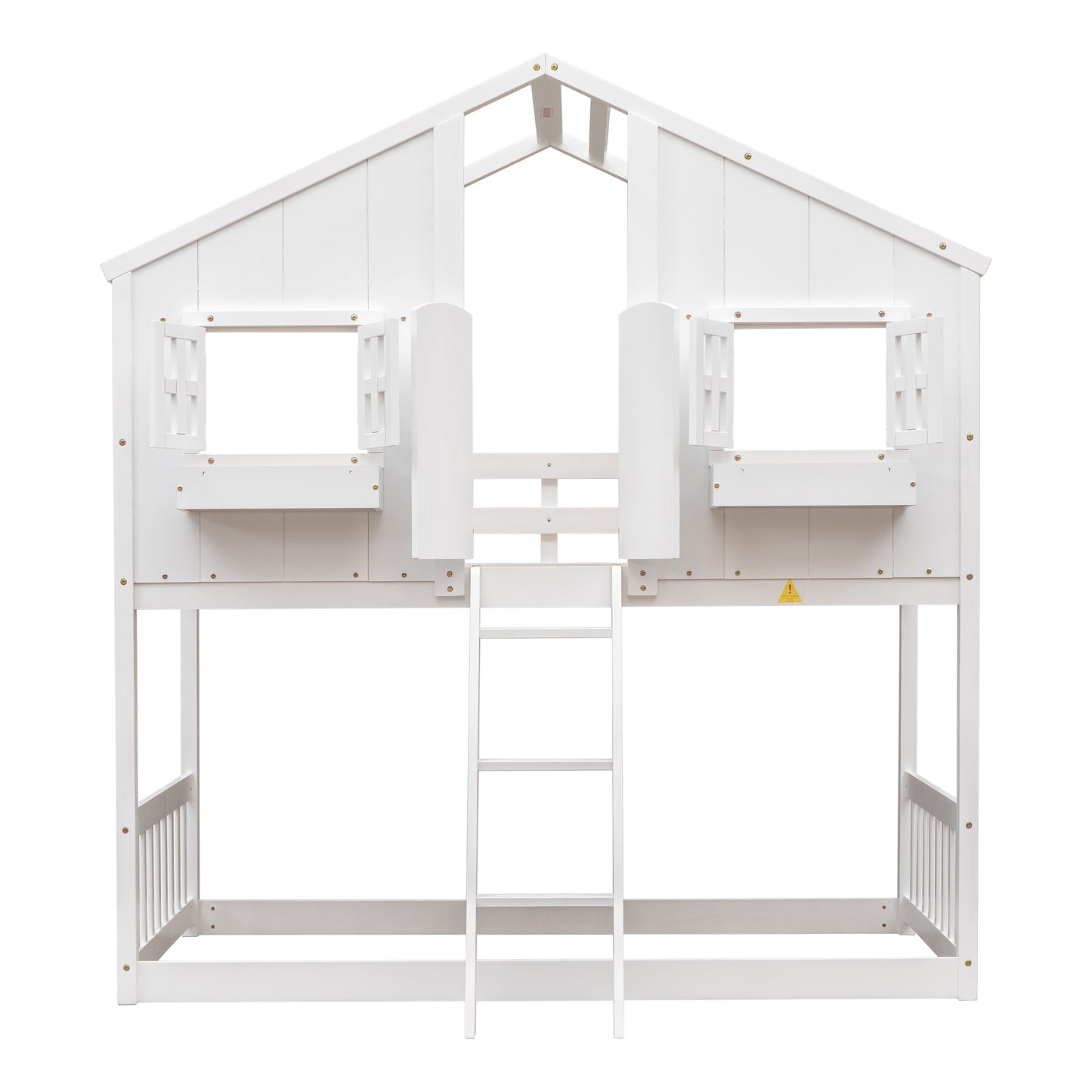 Twin over Twin House Bunk Bed with Roof , Window, Window Box, Door , with Safety Guardrails and Ladder,White