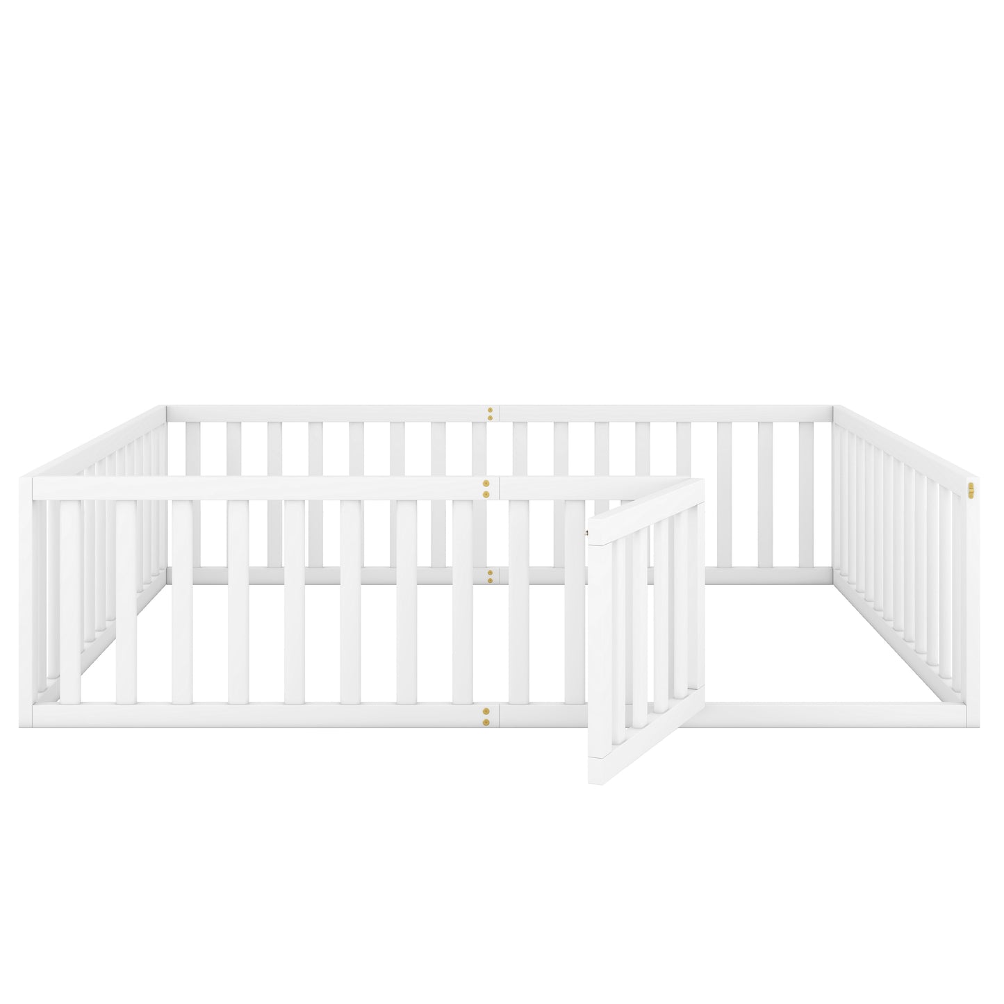 Queen Size Wood Floor Bed Frame with Fence and Door White(OLD SKU:WF289663AAK)