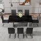 Modern minimalist dining table The black imitation marble glass desktop is equipped with silver metal legs