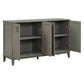 TREXM Side Panel Buffet with 4 Doors, Large Storage Cabinet with Adjustable Shelves and Metal Handles, Antique Gray