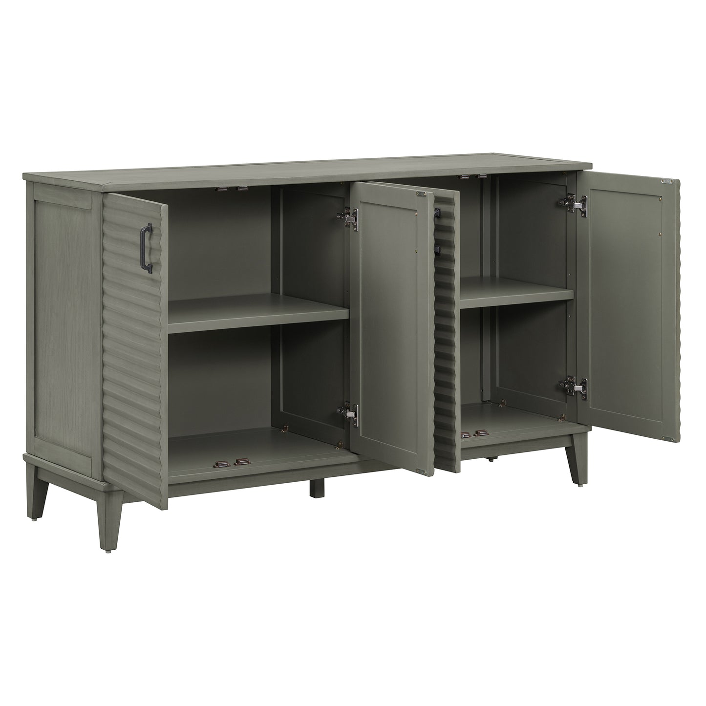 TREXM Buffet con paneles laterales y 4 puertas, gabinete de almacenamiento grande con estantes ajustables y manijas de metal, gris antiguo