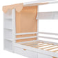 Twin size House Bed with Two Drawers and Wardrobe,White