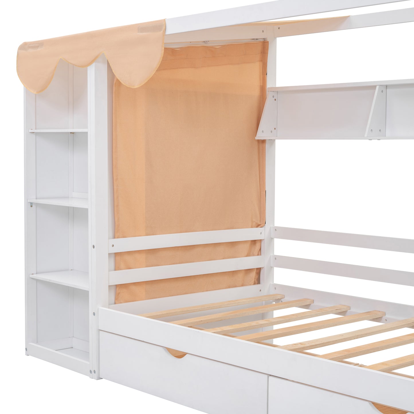 Twin size House Bed with Two Drawers and Wardrobe,White