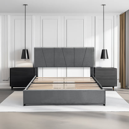 Queen Upholstered Platform Bed with Drawers Gray