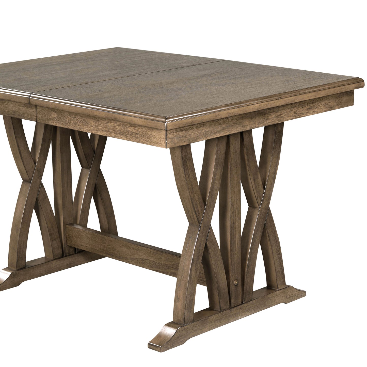 Juego de mesa de comedor expandible de 7 piezas de madera maciza TOPMAX de mediados de siglo con sillas con cojines suaves, marrón dorado y gris