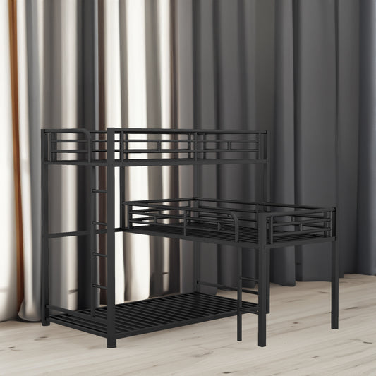 L-shaped Metal Triple Twin Size Bunk Bed, Black