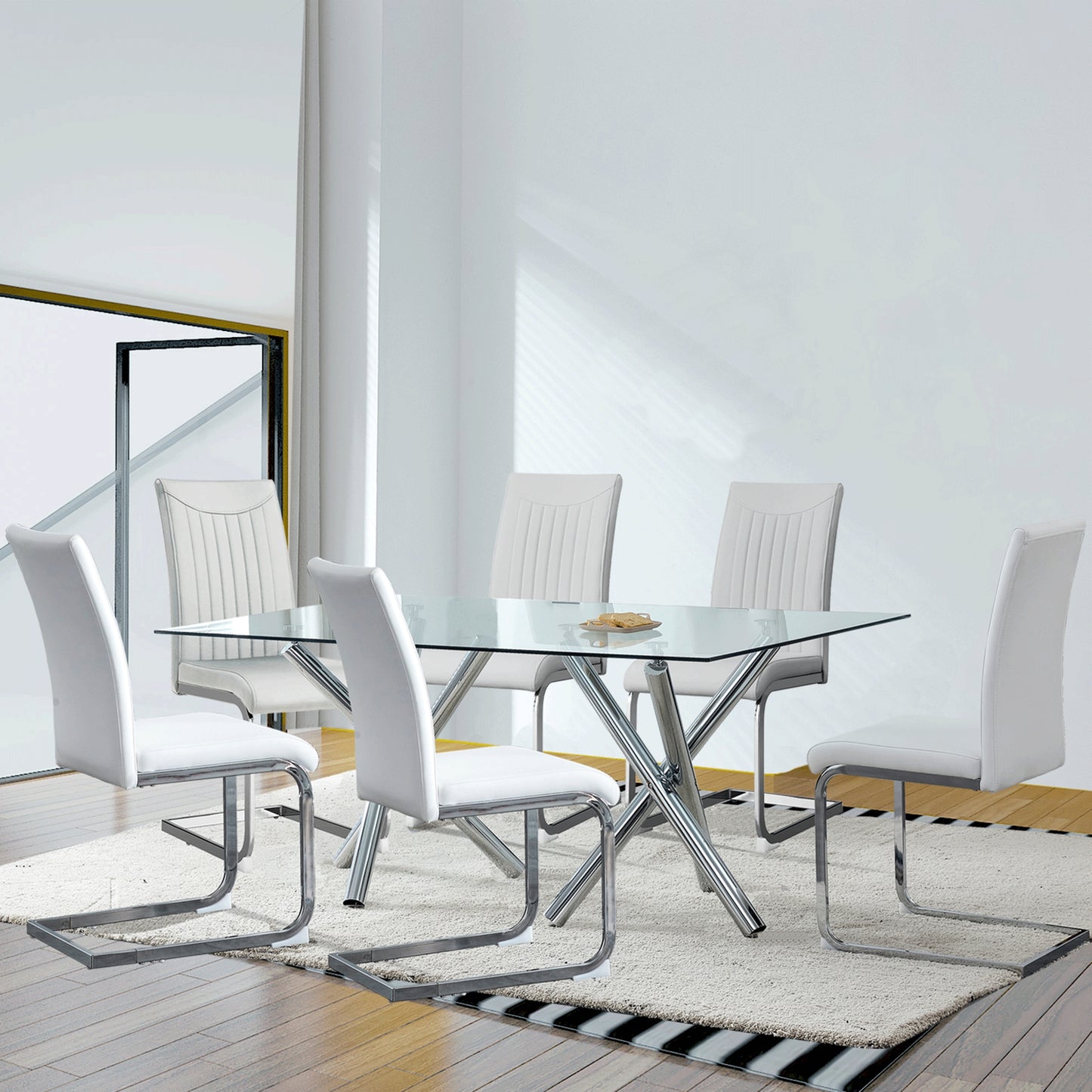 Large Modern Minimalist Rectangular Glass Dining Table, Seats 6-8, Perfect for Contemporary Dining Rooms