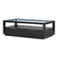 U-Can modern wooden coffee table with 2 drawers and minimalist display coffee table with transparent tempered glass