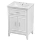 24" Bathroom Vanity with Sink, Solid Wood and MDF Cabinet with One Flip Drawer and Doors, White