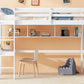 Twin Loft Bed with built-in desk and bookcase of three compartments, Guardrails and Ladder,White