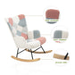 Rocking Chair with ottoman, Mid Century Fabric Rocker Chair with Wood Legs and Patchwork Linen for Livingroom Bedroom