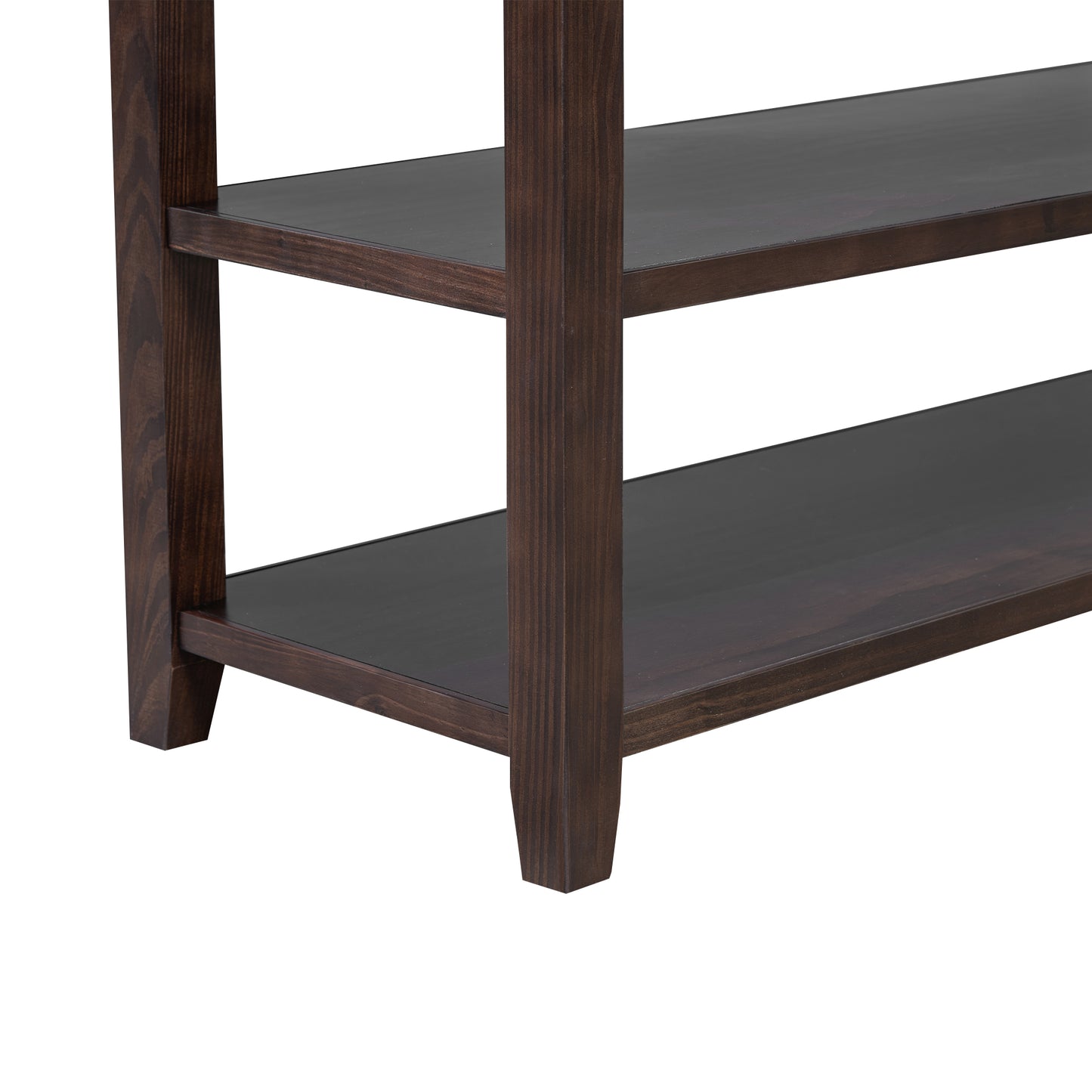 Retro Design Console Table with Two Open Shelves, Pine Solid Wood Frame and Legs for Living Room (Espresso)