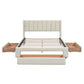 Full Size Upholstered Platform Bed with One Large Drawer in Footboard and Drawers on Each Side, Beige