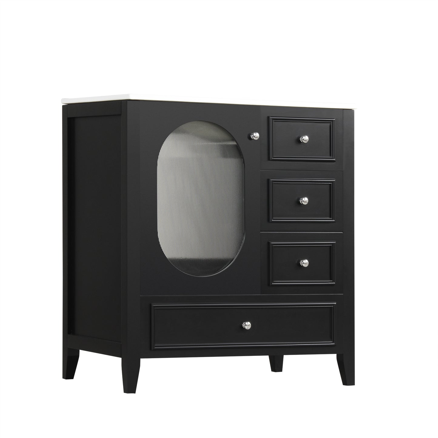 Bathroom Vanity with Sink, Bathroom Vanity Cabinet with Three Drawers and Door, Solid Wood and MDF, Black