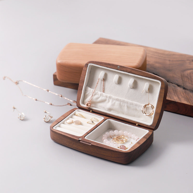 Black Walnut Wood Jewelry Box Storage Box Exquisite High-End Travel Hanging Necklace Earrings Ring Portable Jewelry Box