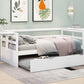 win Size Daybed with Trundle and Foldable Shelves on Both Sides White