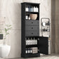 Black high storage cabinet with 3 drawers and adjustable shelves, MDF board painted