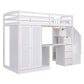 Twin Size Loft Bed with Wardrobe and Staircase, Desk and Storage Drawers and Cabinet in 1  White